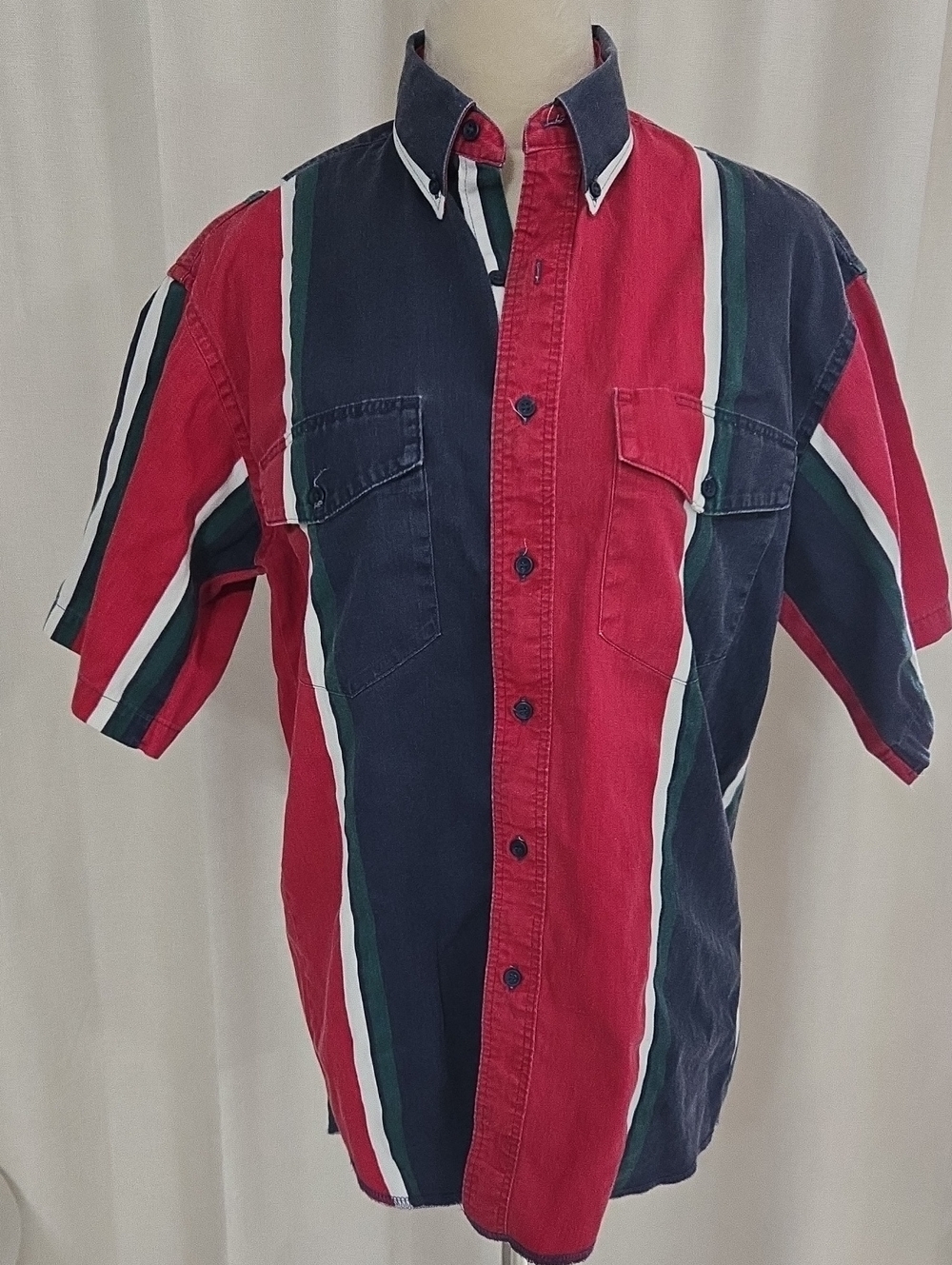 Vintage Wrangler Short Sleeve Striped Button Up Size 15